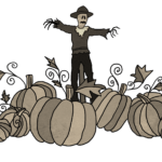 Strawman standing on pumpkins